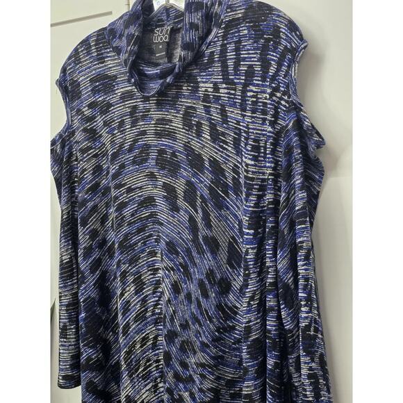 Clara Sun Woo Abstract Cold Shoulder 1X Blouse Tunic Leopard Artsy Art To Wear - Picture 2 of 6